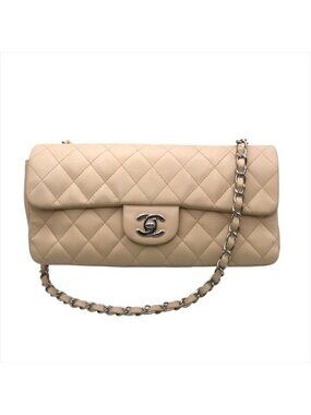 Chanel CC Logo Quilted Lambskin Single Flap Chain Shoulder Bag Cream